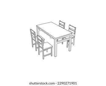 Table and chairs. Hand drawn sketch. Vector illustration. Table Chair Outline Design.