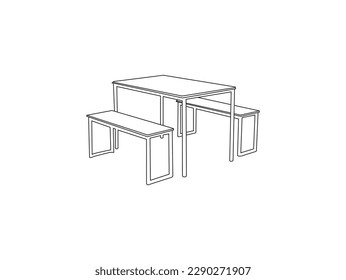 Table and chairs. Hand drawn sketch. Vector illustration. Table Chair Outline Design.