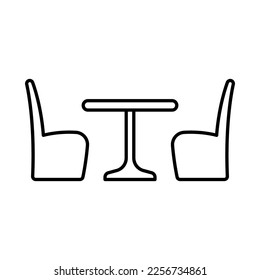 Table and chairs icon. Black contour linear silhouette. Front side view. Editable strokes. Vector simple flat graphic illustration. Isolated object on a white background. Isolate.