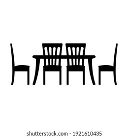 Table and chairs icon. Black silhouette. Vector flat graphic illustration. The isolated object on a white background. Isolate.