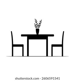 Table and chairs icon. Black silhouette. Front side view. Vector simple flat graphic illustration. Isolated object on white background. Isolate.