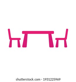 Table and chairs icon. Colored pink silhouette. Side view. Vector flat graphic illustration. The isolated object on a white background. Isolate.