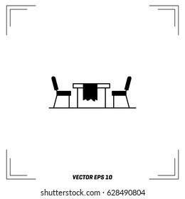 Table with chairs icon isolated on background. Modern flat pictogram, business, marketing, internet concept. Trendy Simple vector symbol for web site design or button to mobile app. Logo illustration