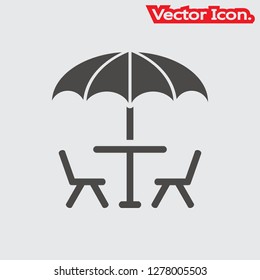 Table and chairs icon isolated sign symbol and flat style for app, web and digital design. Vector illustration.