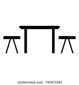 Table and chairs icon on white. Vector illustration.