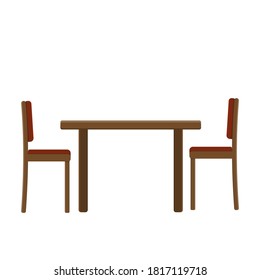 Mesa y sillas aisladas en fondo blanco, ilustración de color vectorial en estilo plano, clipart, diseño, decoración
