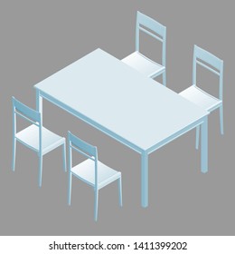 Table with chairs in isometry. Vector illustration
