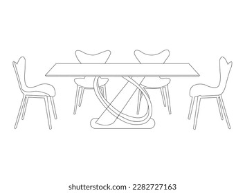 Tisch und Stühle. Auf dem Tisch stehen zwei Tassen. Handgezeichnete Skizze. Vektorgrafik. Runder Tisch handgezeichnet Umriss doodle Symbol. Kaffeetisch, Vektorgrafik für Druck, Web.