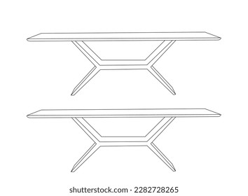 Table and chairs. On the table are two cups. Hand drawn sketch. Vector illustration. Round table hand drawn outline doodle icon. Coffee table vector sketch illustration for print, web.