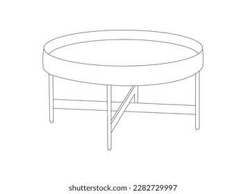 Table and chairs. On the table are two cups. Hand drawn sketch. Vector illustration. Round table hand drawn outline doodle icon. Coffee table vector sketch illustration for print, web.