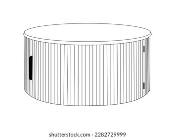 Table and chairs. On the table are two cups. Hand drawn sketch. Vector illustration. Round table hand drawn outline doodle icon. Coffee table vector sketch illustration for print, web.