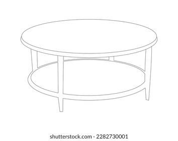 Mesa y sillas. En la mesa hay dos tazas. Esbozo dibujado a mano. Ilustración vectorial. Icono de doodle dibujado a mano en la mesa redonda. Ilustración de boceto vectorial de tabla de café para imprimir, web.