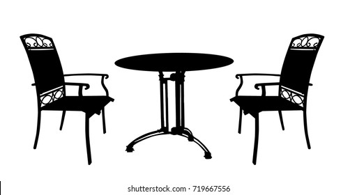Table and chairs on white background, vector illustration