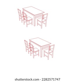 Table and chairs. Outline icon with editable stroke. Linear symbol of the furniture and interior with . one line drawing of armchair and table with vase with plant. Scandinavian .