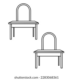 Table and chairs. Outline icon with editable stroke. Linear symbol of the furniture and interior with . one line drawing of armchair and table with vase with plant. Scandinavian .