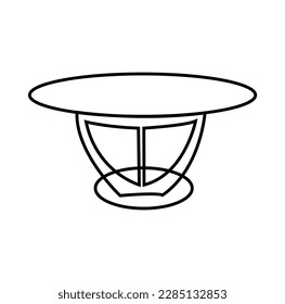 Mesa y sillas. Icono de contorno con trazo modificable. Símbolo lineal del mobiliario e interior con . una línea de sillón y una mesa con jarrón y plantas. Escandinavo.