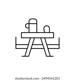 Table and chairs. Outline icon with editable stroke. Linear symbol of the furniture and interior with .