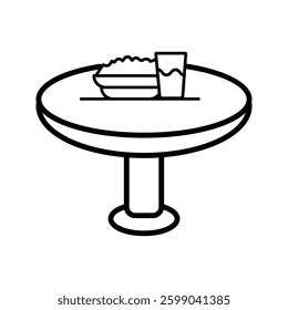 Table and chairs. Outline icon with editable stroke. Linear symbol of the furniture and interior with shadow