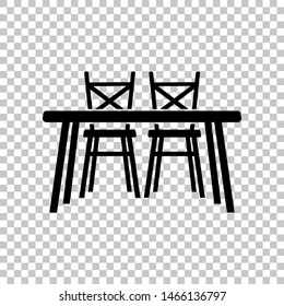 Table and chairs sign. Black icon on transparent background. Illustration.