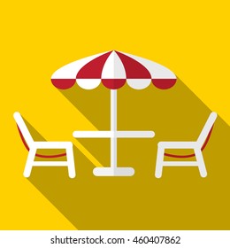 Table, chairs and umbrella flat icon illustration isolated vector sign symbol