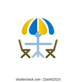 table and chairs and umbrella icon, vector illustration