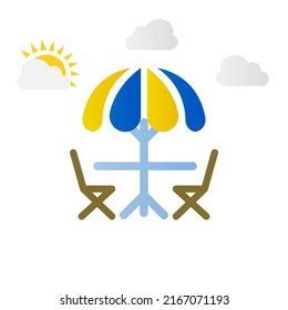table and chairs and umbrella icon, vector illustration