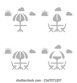 icono de mesa y sillas y paraguas, ilustración vectorial