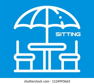 TABLE, CHAIRS AND UMBRELLA VECTOR ICON 
