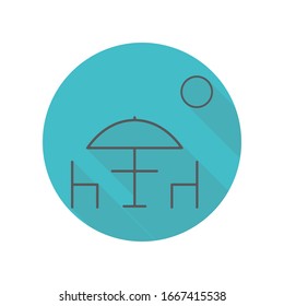 Table and chairs under sun umbrella long shadow icon. Simple thin line, outline vector of restaurant icons for ui and ux, website or mobile application