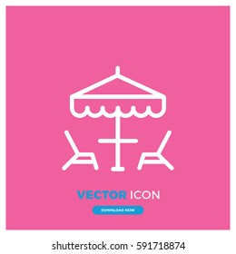 table and chairs under sun umbrella vector icon illustration