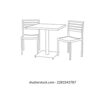 

Table And Chairs Vector Art . Restaurant table and chairs vector. Simple line art perspective view vector of a dining table and two chairs. 