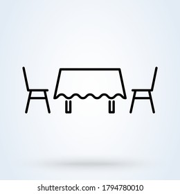 Table and chairs vector illustration. icon linear style, symbol Trendy. Dining table and chairs for two people