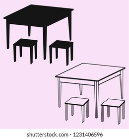 table and chairs vector silhouette isolated