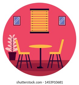 table chairs window plant pot furniture sticker vector illustration