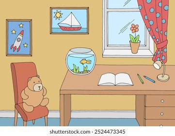 Table in children room graphic color home interior sketch illustration vector