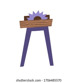 Table circular Saw. Flat hand drawn Vector Illustration. Single sid view carpentry instrument