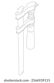 Table Clamp Line Art Vector Illustration on White Background. Precision Design for Workshops, Woodworking, and Metalworking