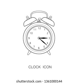 Table Clock with Alarm Icon. Vector Illustration. Line Graphic Style. Simple Black Icon isolated on White.