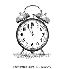 Table clock with alarm. Vector image isolated on white background.