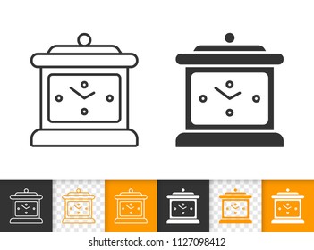 Table clock black linear and silhouette icons. Thin line sign of alarm clock. Watch outline pictogram isolated on white, color, transparent background. Vector Icon shape. Timer simple symbol closeup