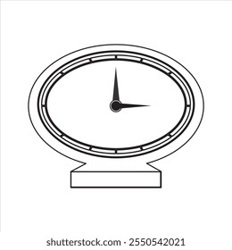 Icono de reloj de mesa en blanco y negro