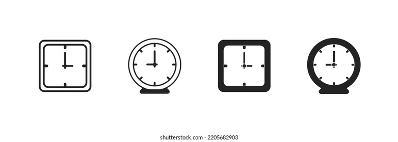 icono del reloj de mesa sobre fondo blanco, reloj analógico, concepto de tiempo, mañana, diseño minimalista, ilustración vectorial