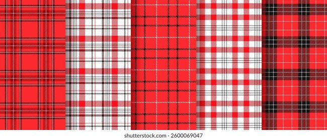 Table cloth pattern. Checkered seamless background. Gingham plaid red black textures. Set buffalo tartan prints. Retro picnic backdrop. Vichy textile. Geometric tablecloth design. Vector illustration