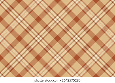 Table cloth plaid check fabric, square background texture pattern. Reel vector tartan seamless textile in burly wood and orange colors palette.