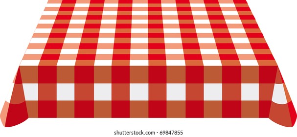 Table cloth red and white on the table