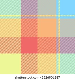 Table cloth seamless fabric texture, 20s pattern plaid vector. Cutout tartan check textile background in lime and orange colors palette.