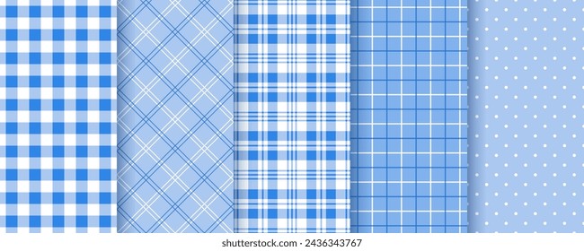 Table cloth seamless pattern. Check tablecloth background. Set checkered kitchen prints. Picnic blue napkin texture. Plaid cloth backdrop. Retro gingham wallpaper in squares. Vector color illustration