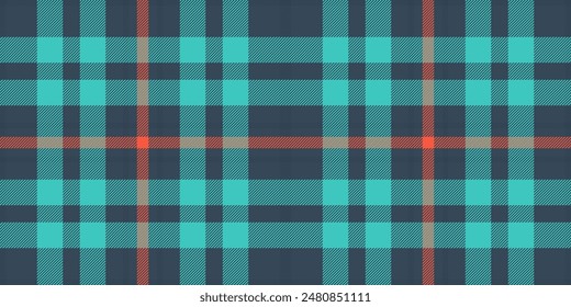 Table cloth tartan textile pattern, blue vector check plaid. Greeting card texture fabric background seamless in cyan and teal colors palette.