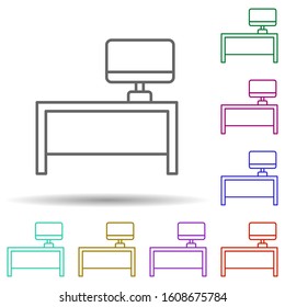 table with computer multi color style icon. Simple thin line, outline vector of furniture icons for ui and ux, website or mobile application