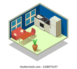 Table concept banner. Isometric banner of table vector concept for web, giftcard and postcard